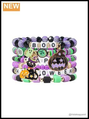 Beaded Stretch Bracelet Set Stackable Halloween Holiday Jewelry for Women